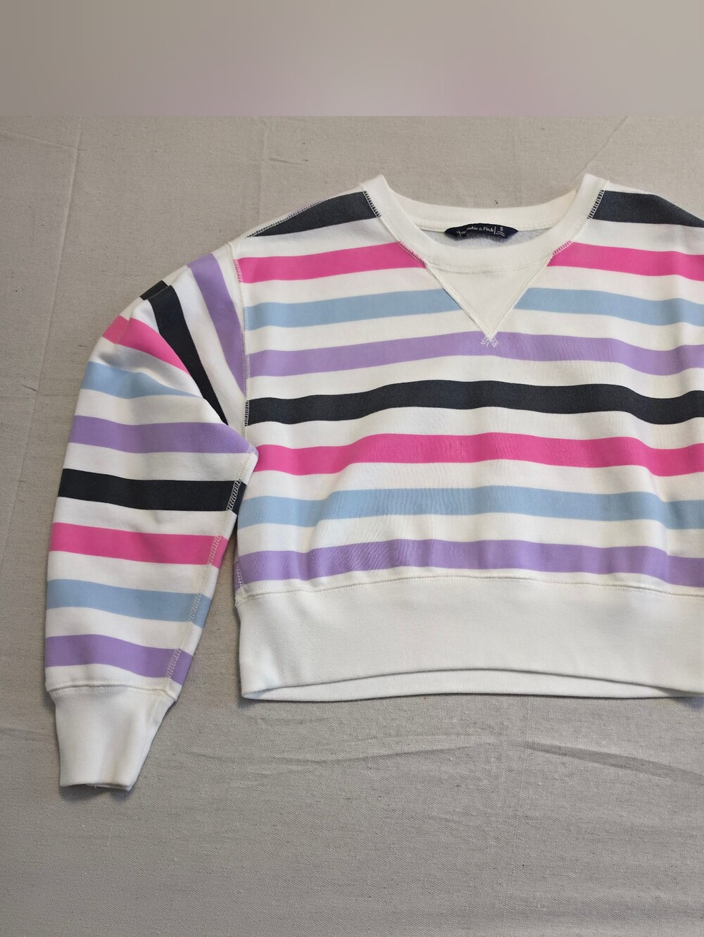 Abercrombie & Fitch Pink Purple Blue Stripe Crop Crewneck Sweatshirt Women's S